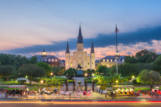 New Orleans, Louisiana, USA view at Jackson Square at night.